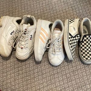 Adidas, fila, Vans girls sneakers size 4 bundle